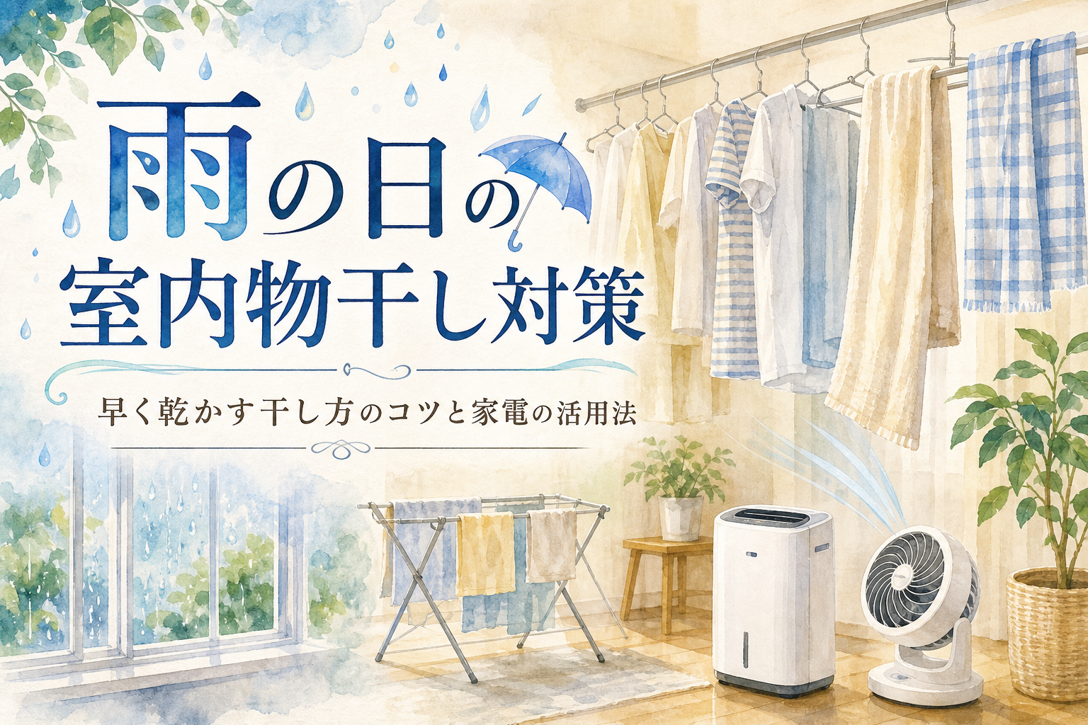 雨の日の室内物干し対策｜早く乾かす干し方のコツと家電の活用法