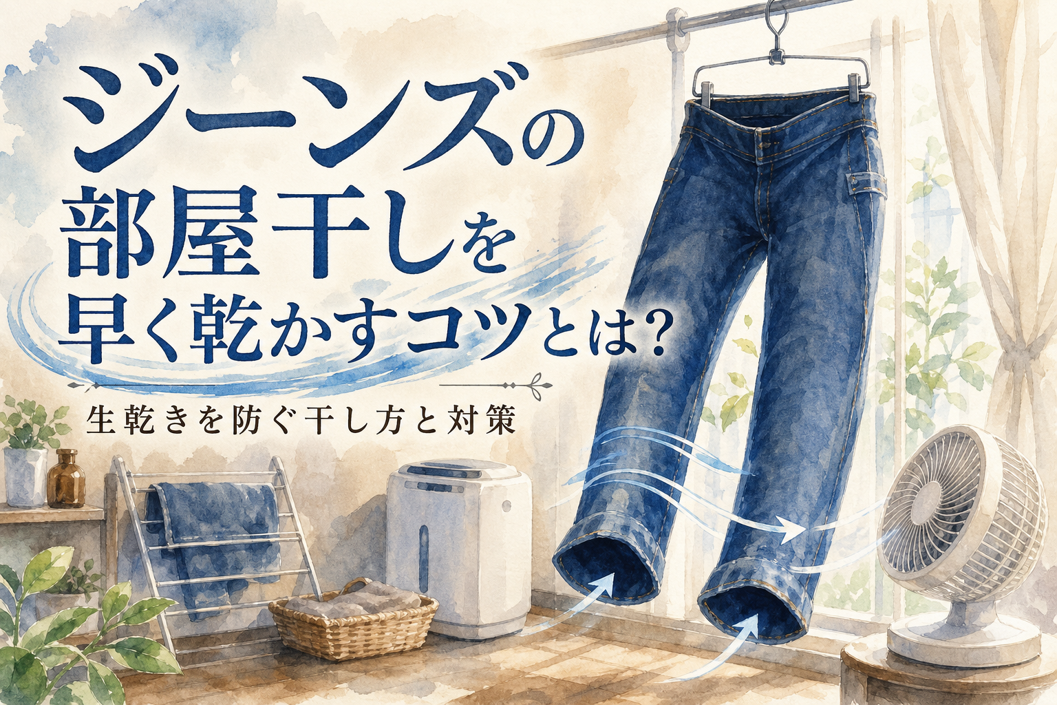 ジーンズの部屋干しを早く乾かすコツとは?生乾きを防ぐ干し方と対策