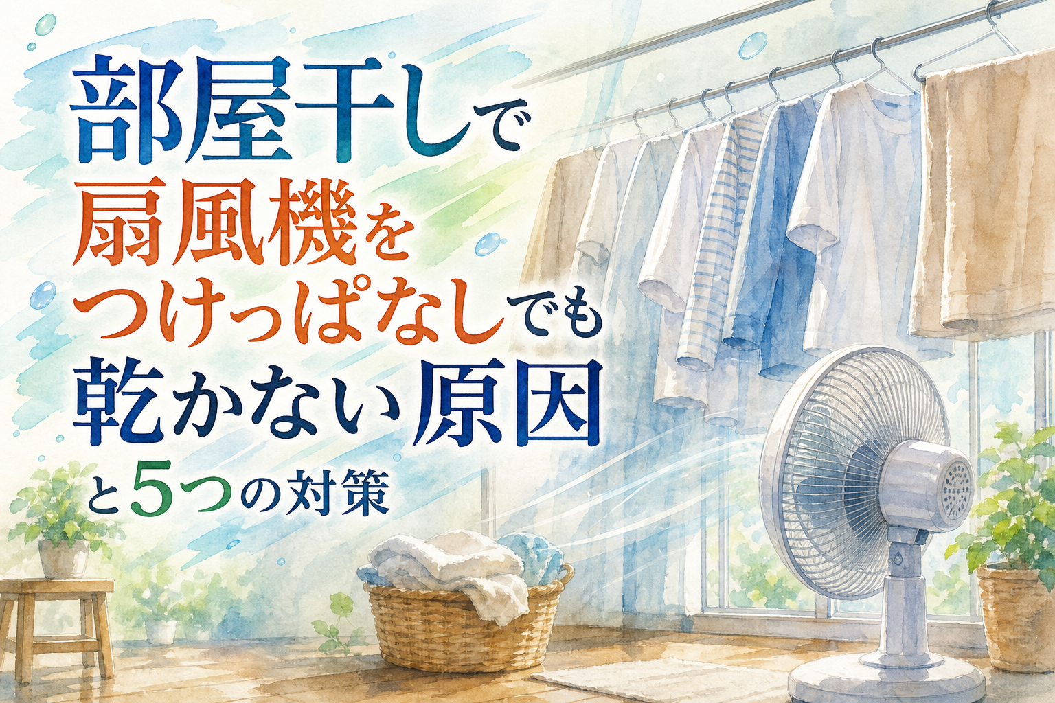 部屋干しで扇風機をつけっぱなしでも乾かない原因と5つの対策