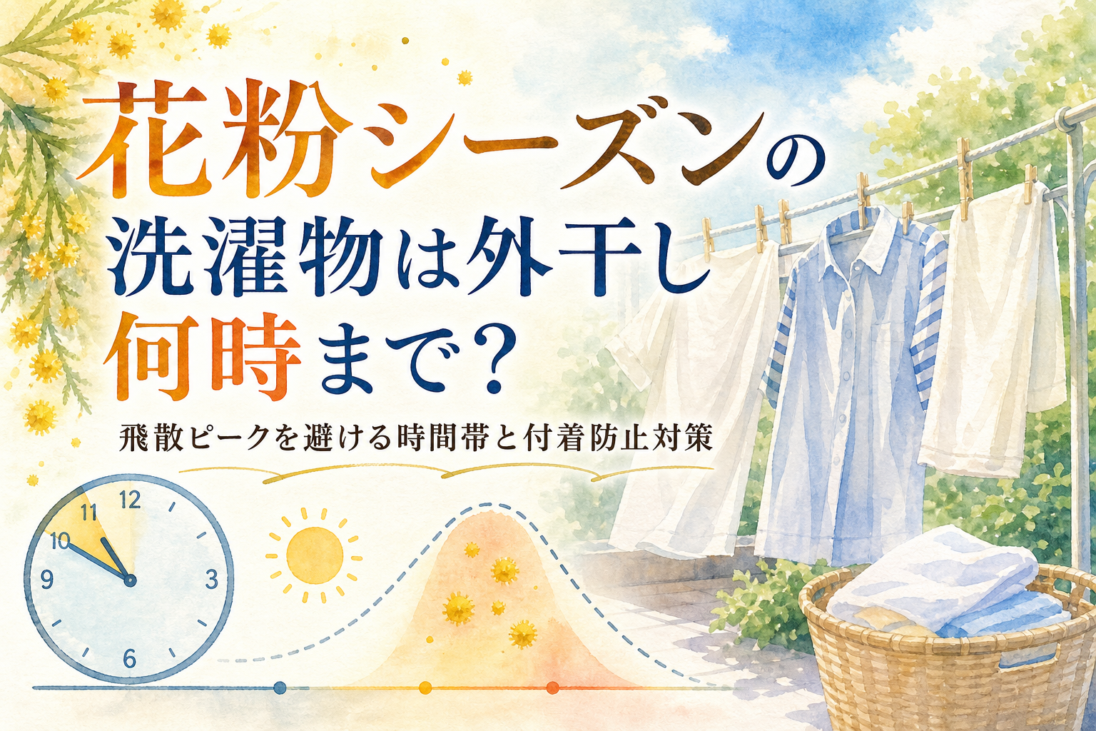 花粉シーズンの洗濯物は外干し何時まで?飛散ピークを避ける時間帯と付着防止対策