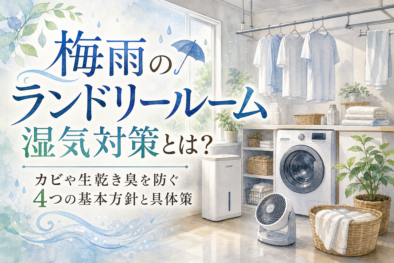 梅雨のランドリールーム湿気対策とは?カビや生乾き臭を防ぐ4つの基本方針と具体策