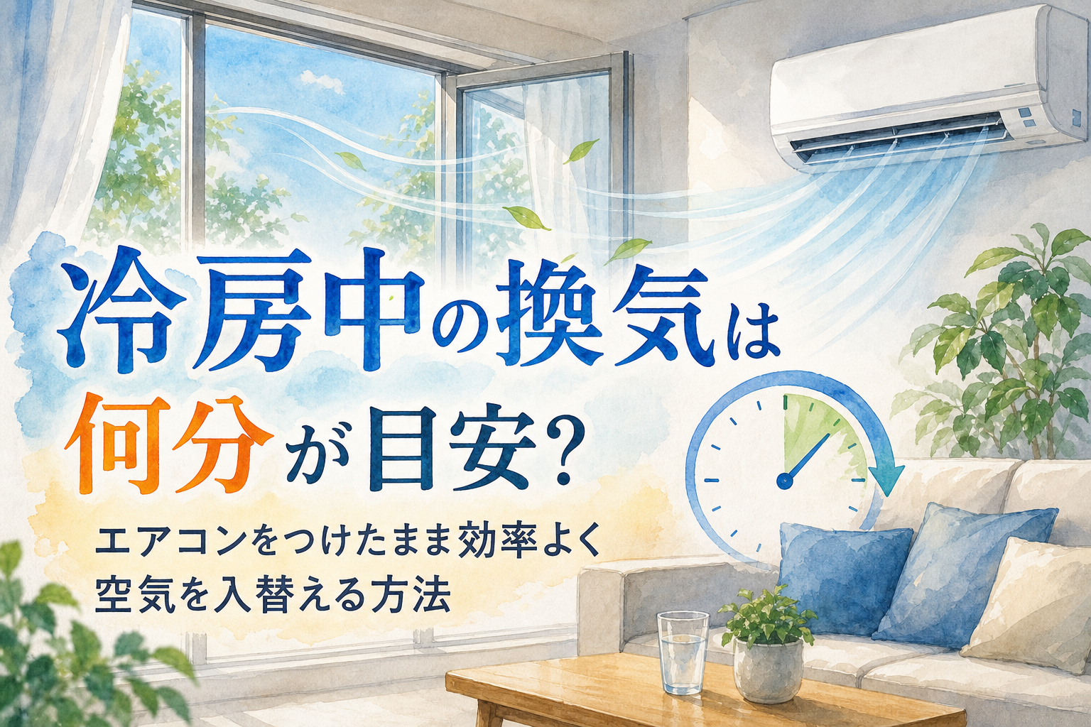 冷房中の換気は何分が目安?エアコンをつけたまま効率よく空気を入替える方法