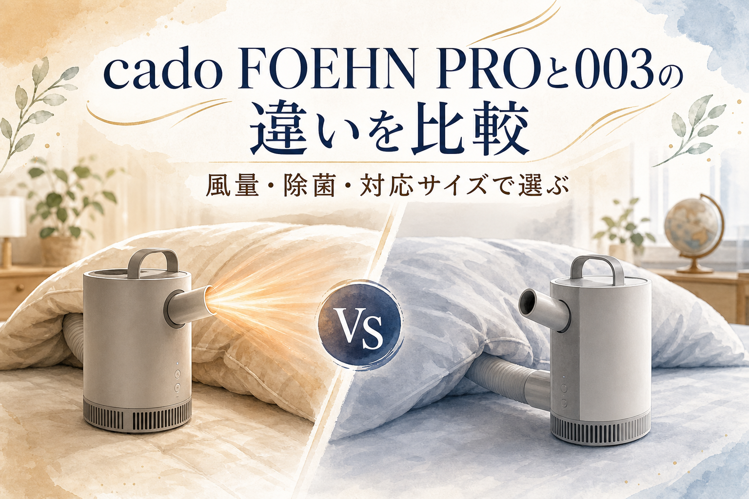 cado FOEHN PROと003の違いを比較|風量・除菌・対応サイズで選ぶ