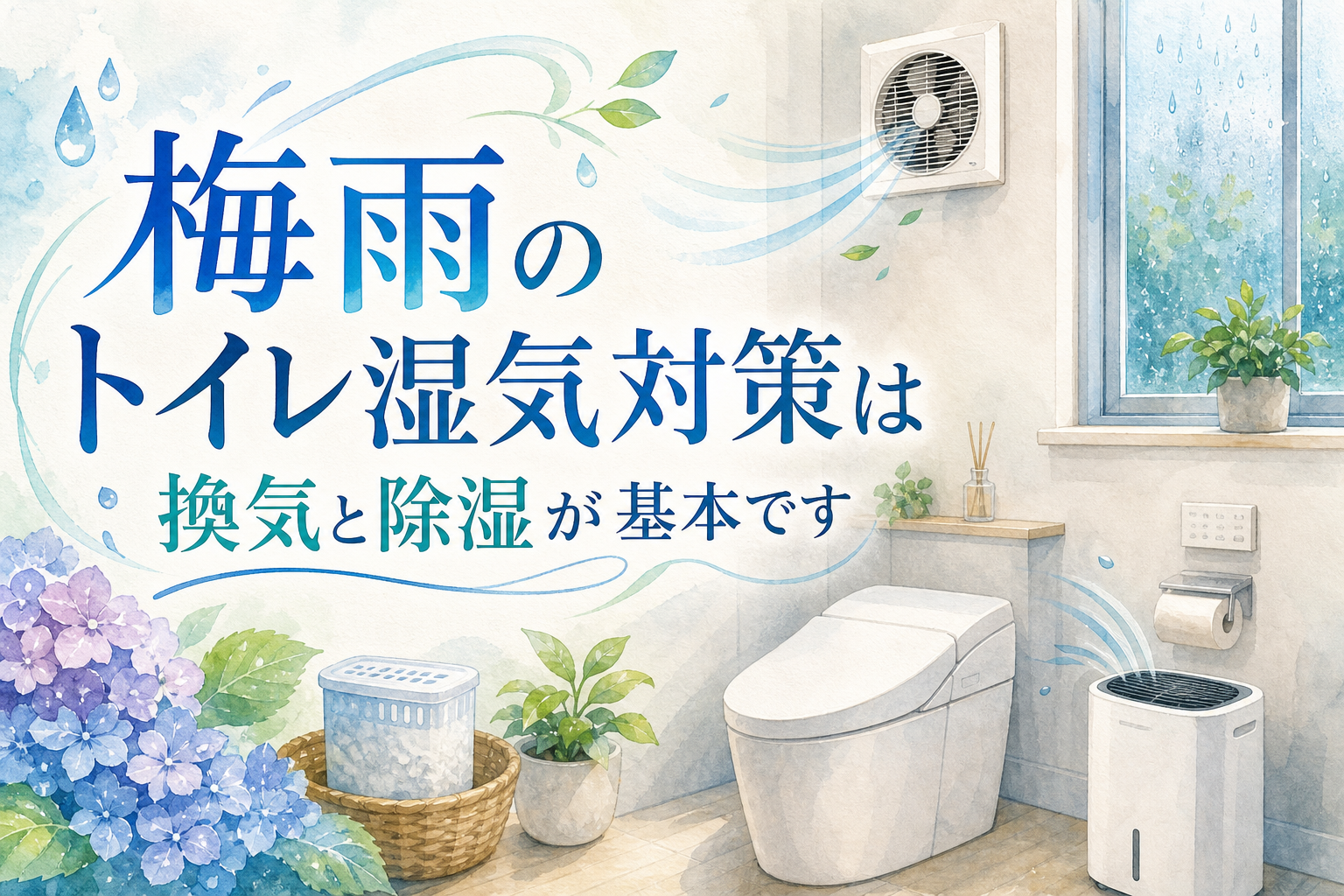 梅雨のトイレ湿気対策は換気と除湿が基本です